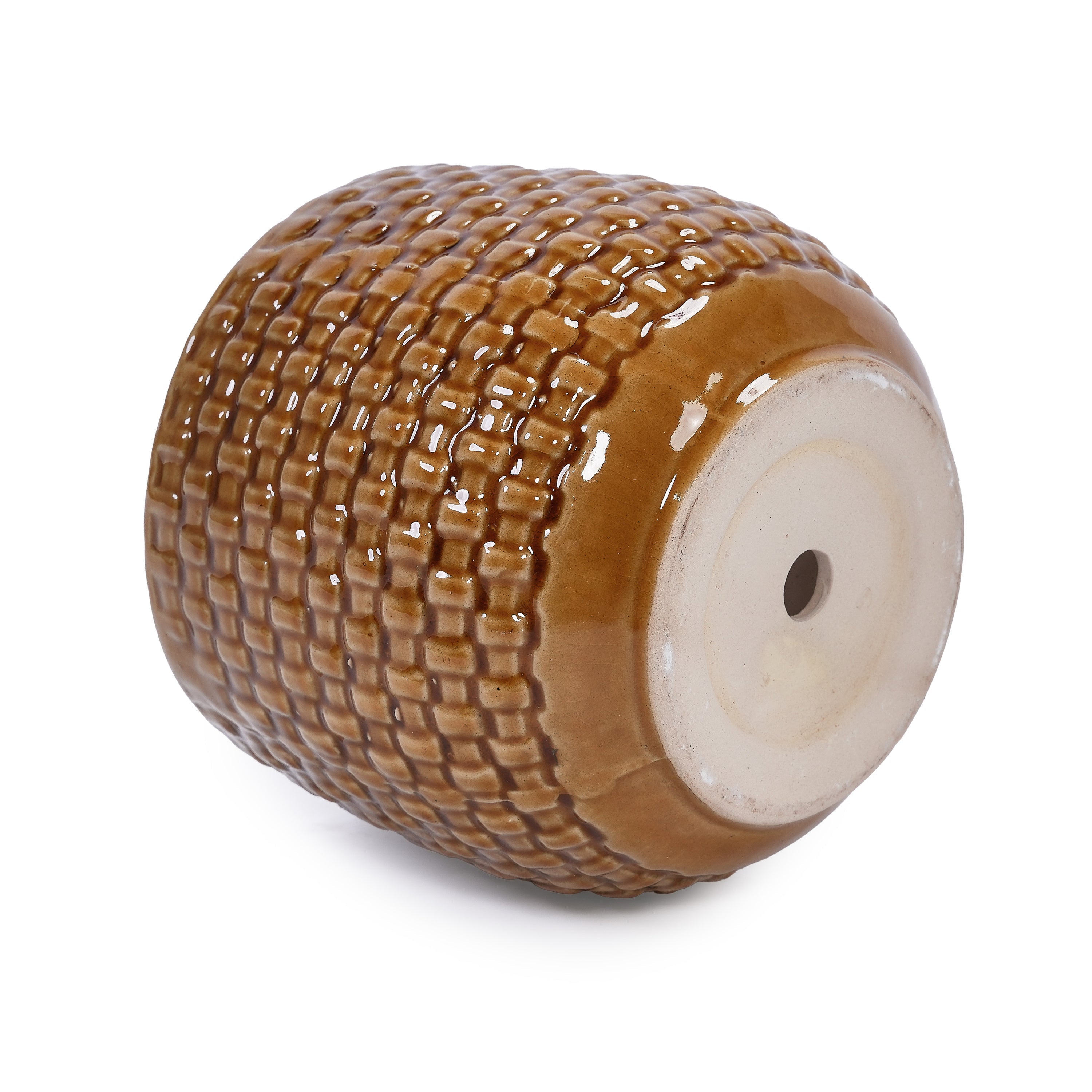 Set of 3 Weave Pattern Ceramic Pots - Brown