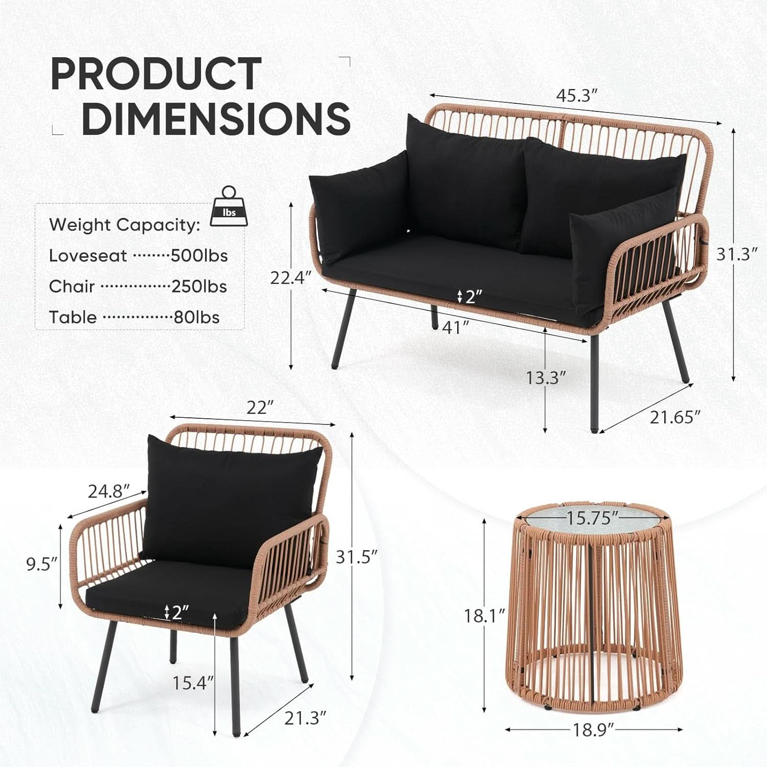 Stylish Four Piece Outdoor Wicker Patio Furniture Set in Black