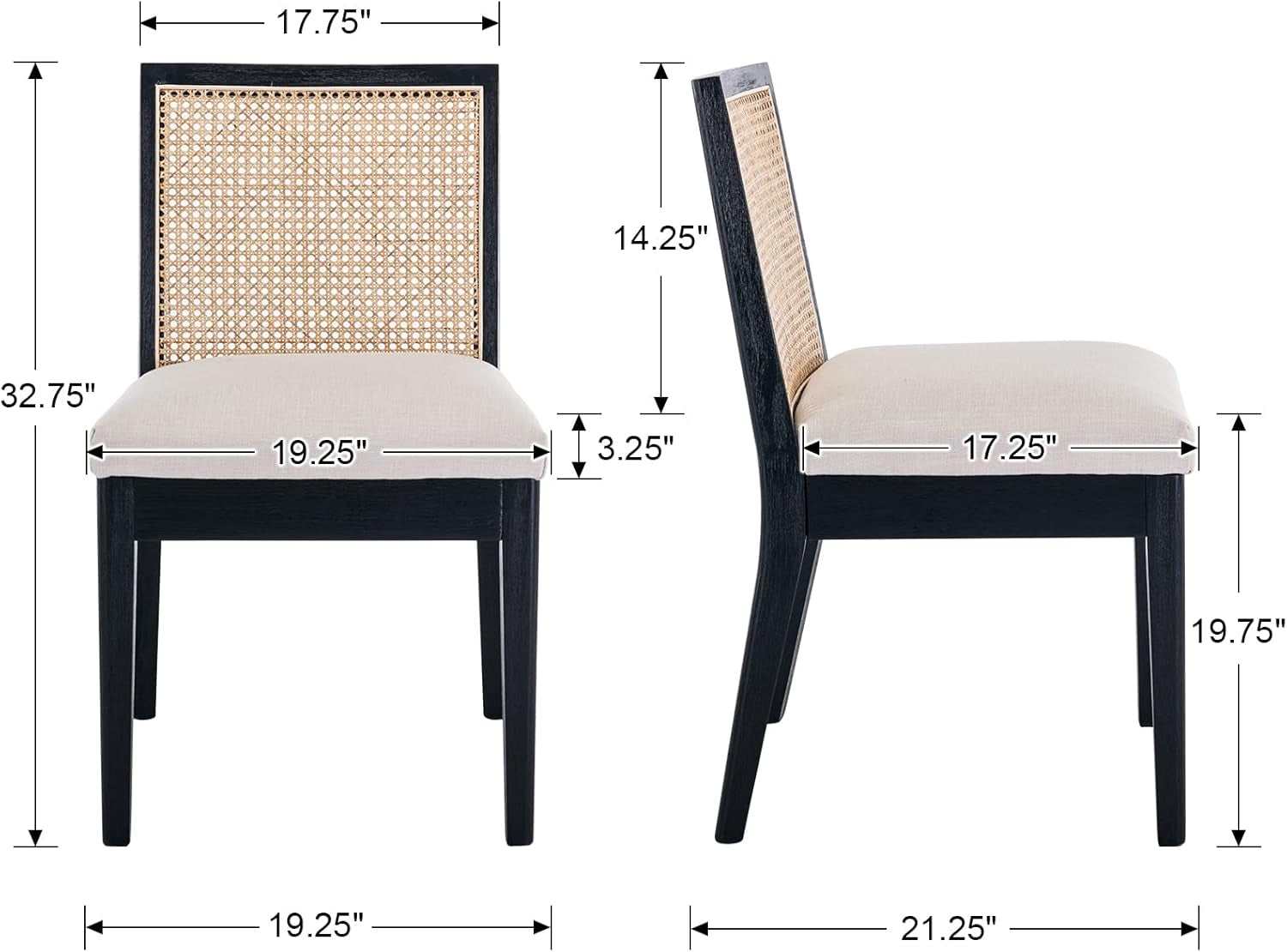 Black/Cream/Rattan Dining Chairs - Set of 6