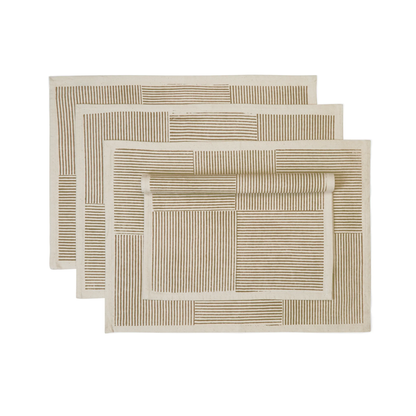 Hand Block Printed Kora Cotton Placemats - Set of 4