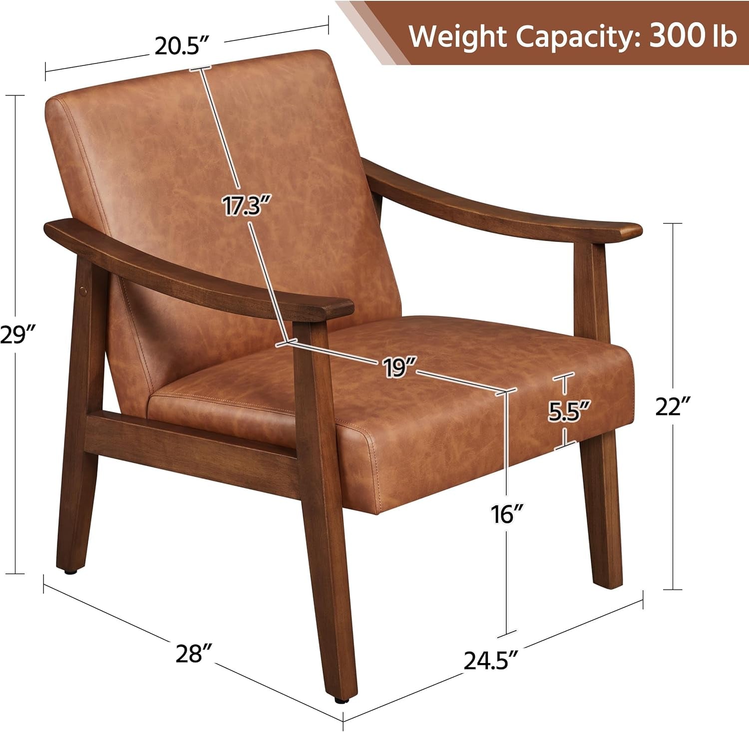Brown PU Leather Accent Chairs Set of 2 Mid Century Modern