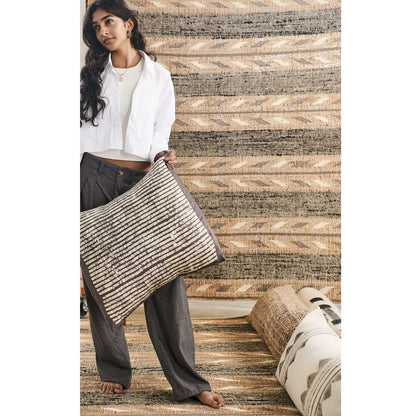 Maple Black Hand Wax Block Printed Stripes Mulberry Silk Pillow