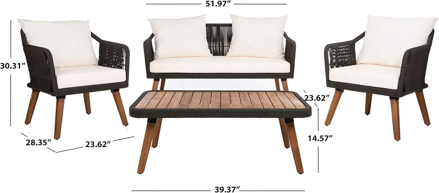Outdoor 4 Piece Eucalyptus Rope Furniture Set With Cream Cushions
