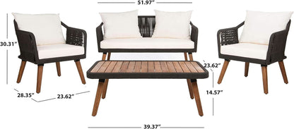 Outdoor 4 Piece Eucalyptus Rope Furniture Set With Cream Cushions