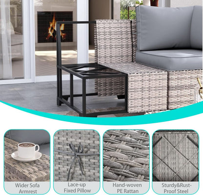 6-Piece Outdoor Modular Wicker Patio Set - Gray