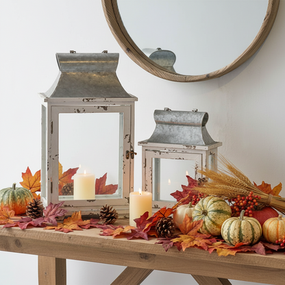Rustic Wooden Hurricane Lanterns - Set of 2