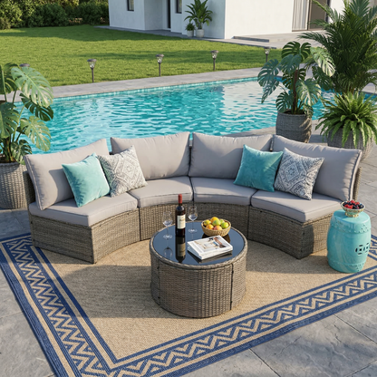 Curved Rattan Outdoor Conversation Set