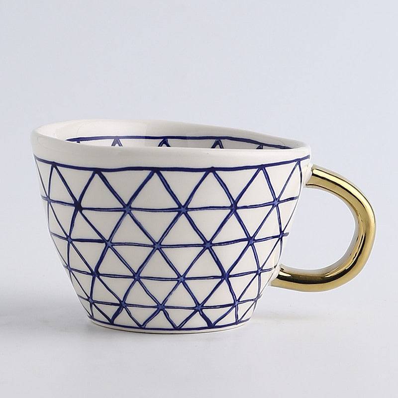 Lechsi Hand Painted Gold Handle Ceramic Mugs