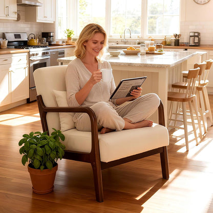 Linen Upholstered Armchair in Creamy White