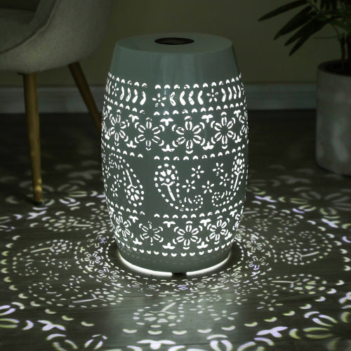 Outdoor Side Table with Built-in Solar Battery - White