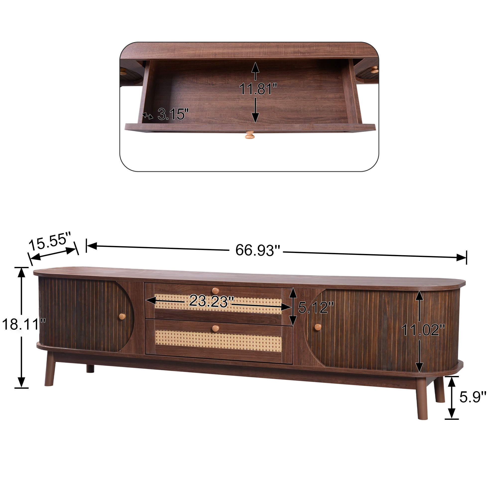 Modern Mid Century Rattan TV Stand