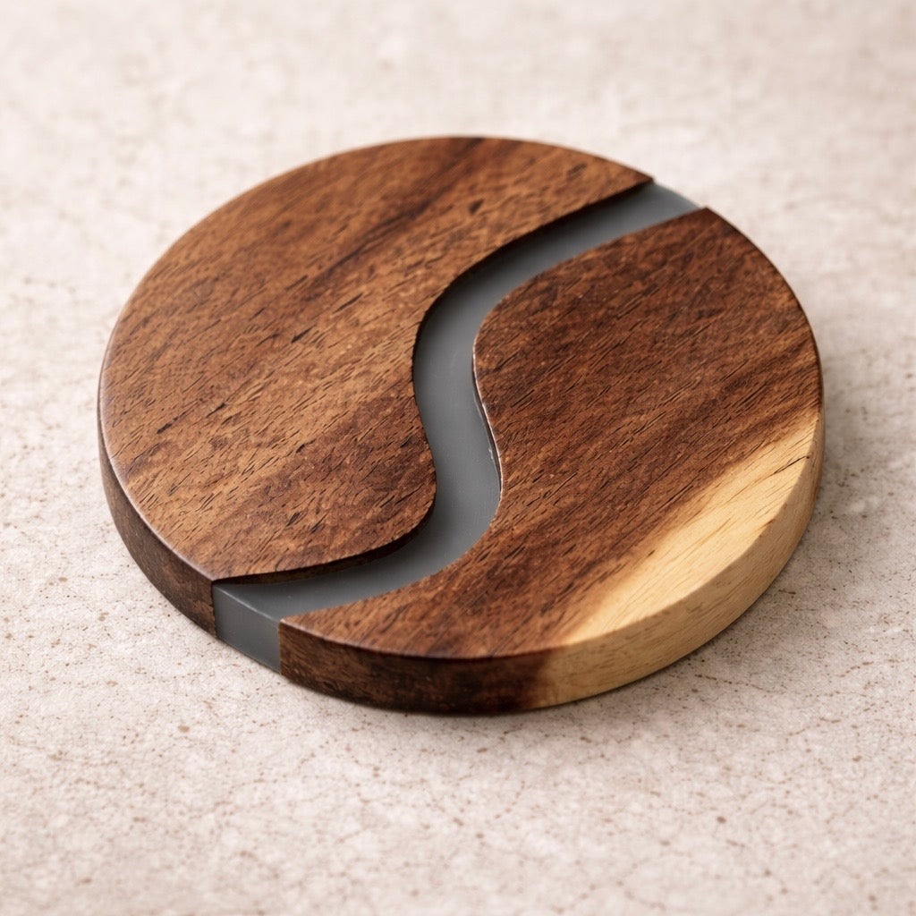 Wood &amp; Clear Resin Coasters Set of 4