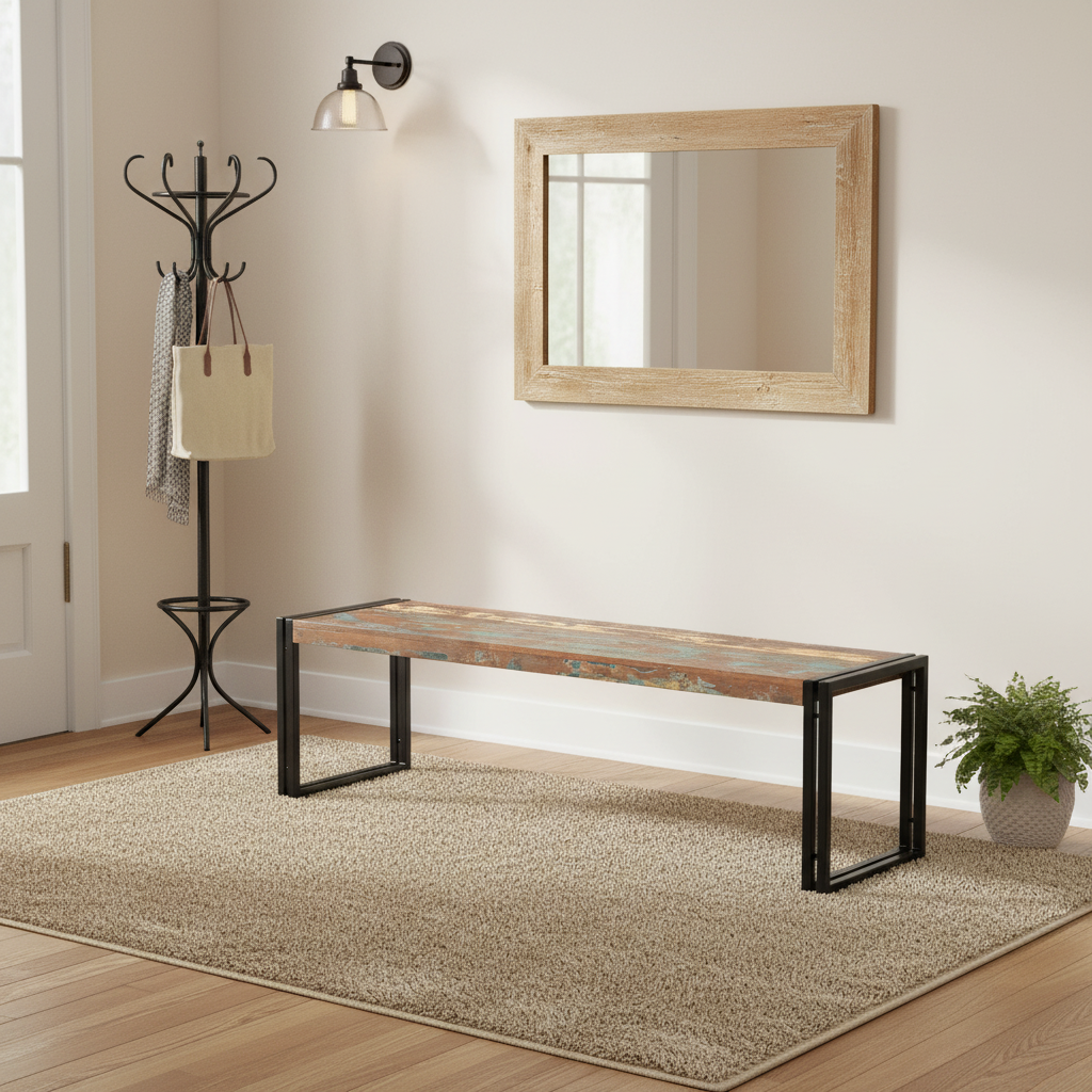 Old Reclaimed Wood Bench with Metal Legs