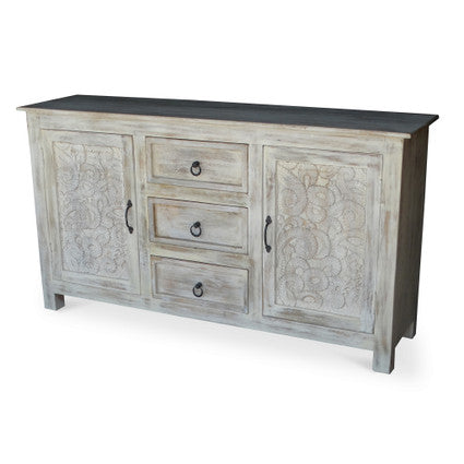 Timbergirl Handcarved Antique Finish 2-Door Sideboard Cabinet