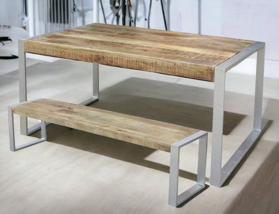 Reclaimed Wood Bench with Silver Metal Legs.