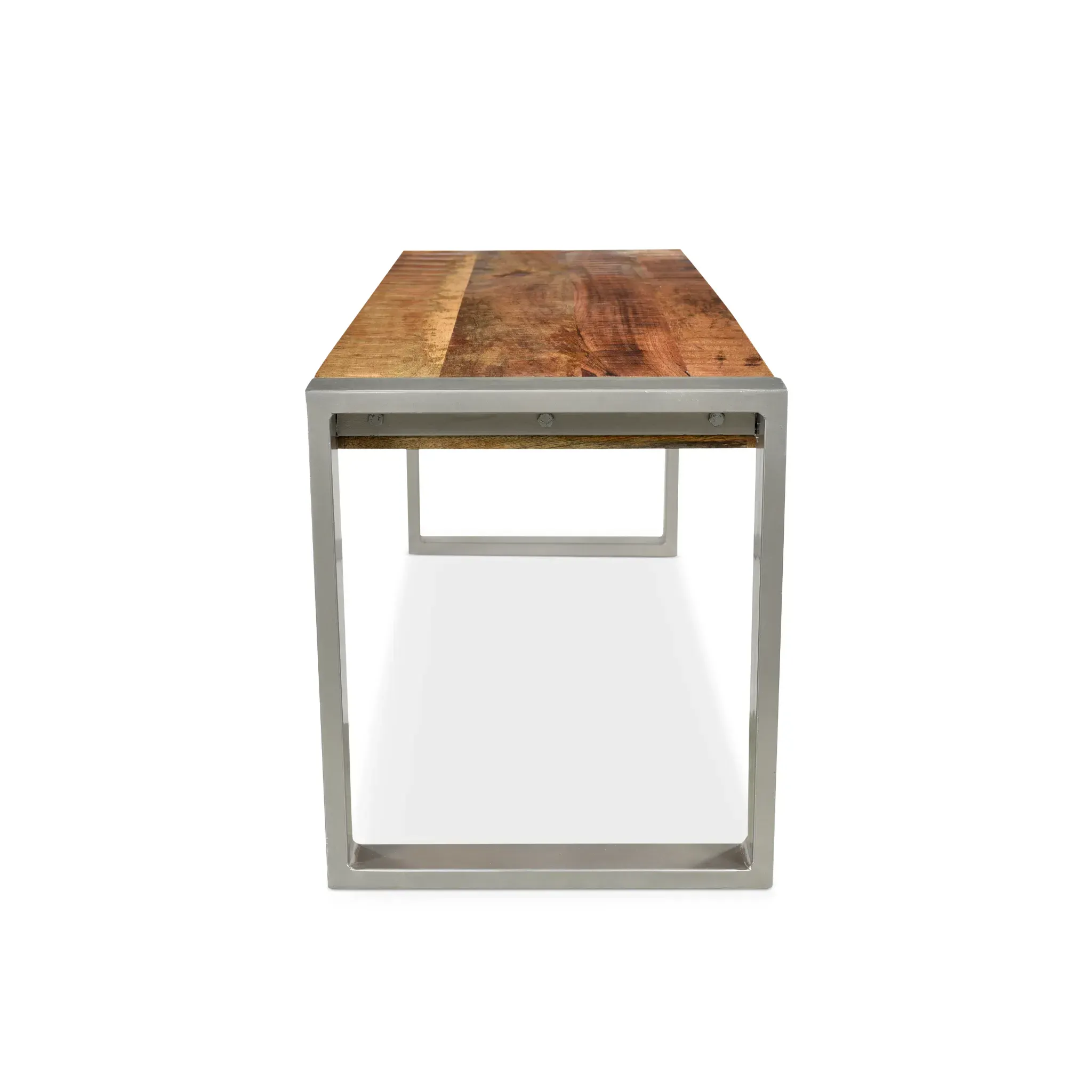 Reclaimed Wood Bench with Silver Metal Legs.