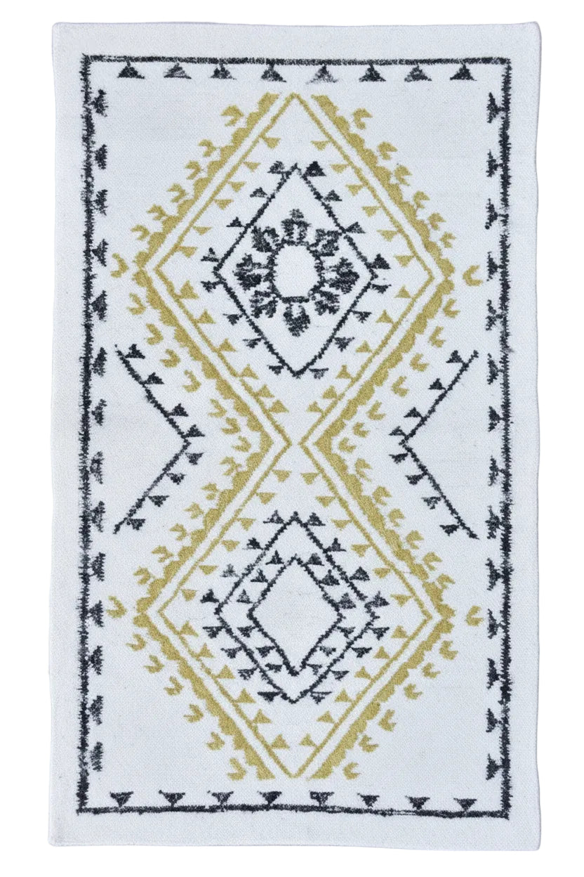 Timbergirl Yellow Black Wool and Silk Handmade Rug