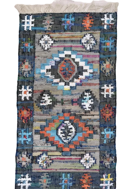 Timbergirl Teal and Coral 100% Cotton Handmade Rug