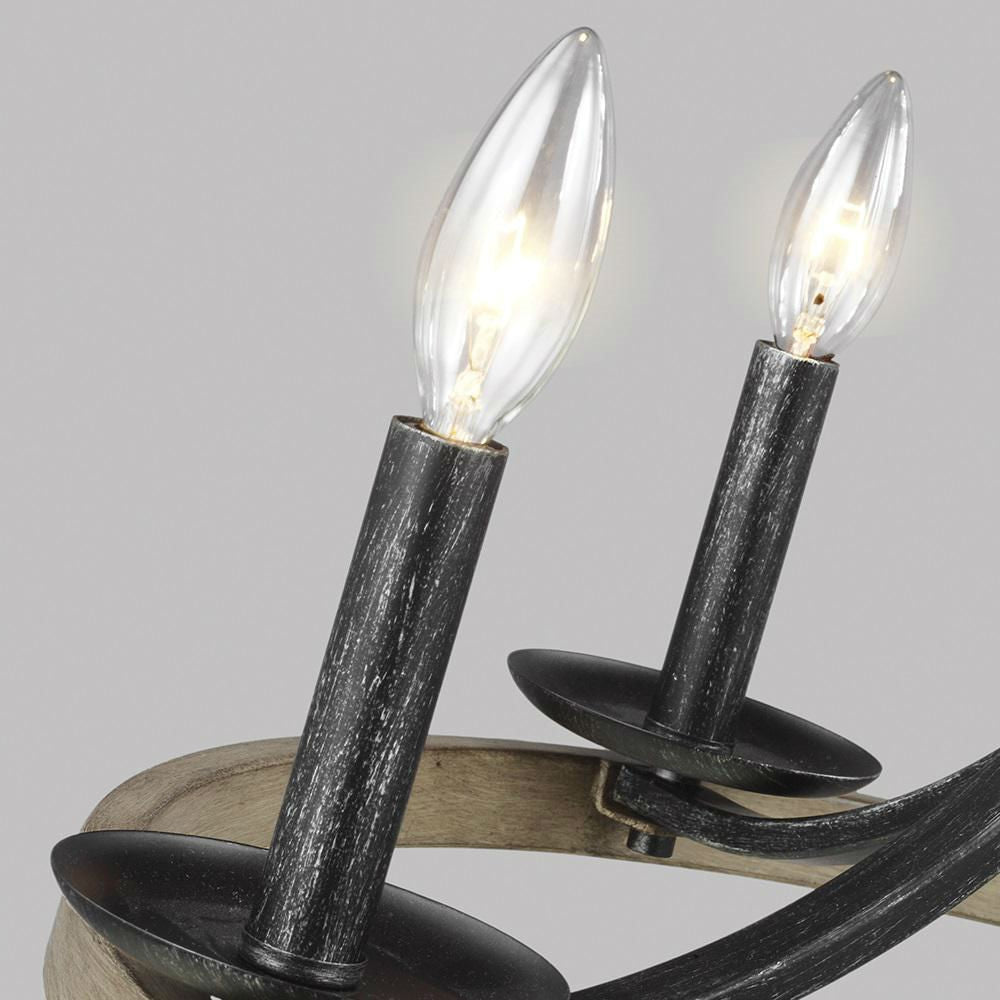 Rustic 5 Light Dimmable Circle Chandelier - Black/Oak Finish