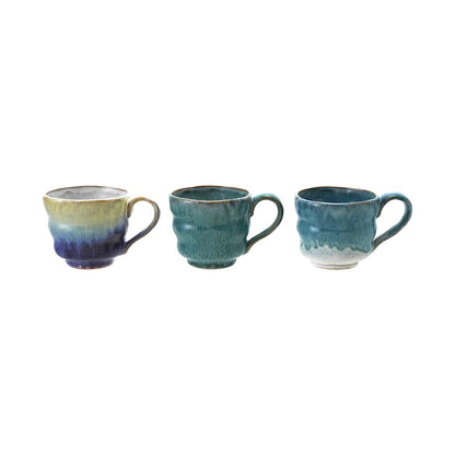 Reactive Glaze Wavy Blue &amp; Teal Coffee Mugs