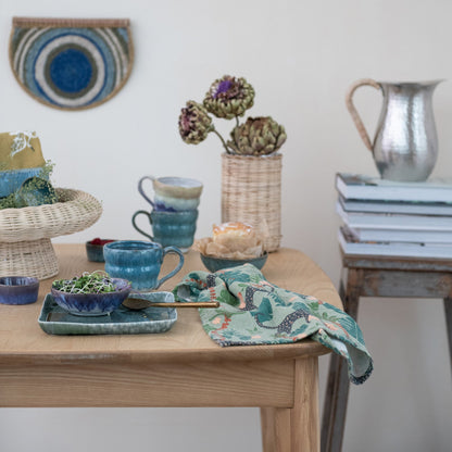 Reactive Glaze Wavy Blue &amp; Teal Coffee Mugs