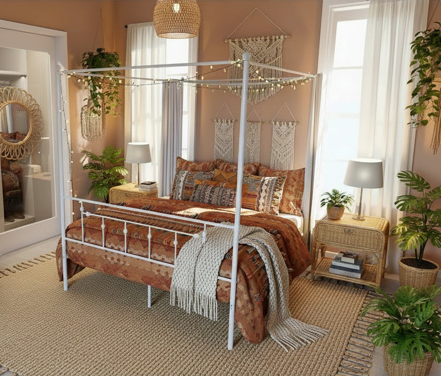 Anniston Queen Size Canopy Bed - White