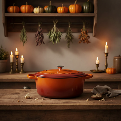 7-Quart Enameled Orange Cast Iron Dutch Oven with Lid