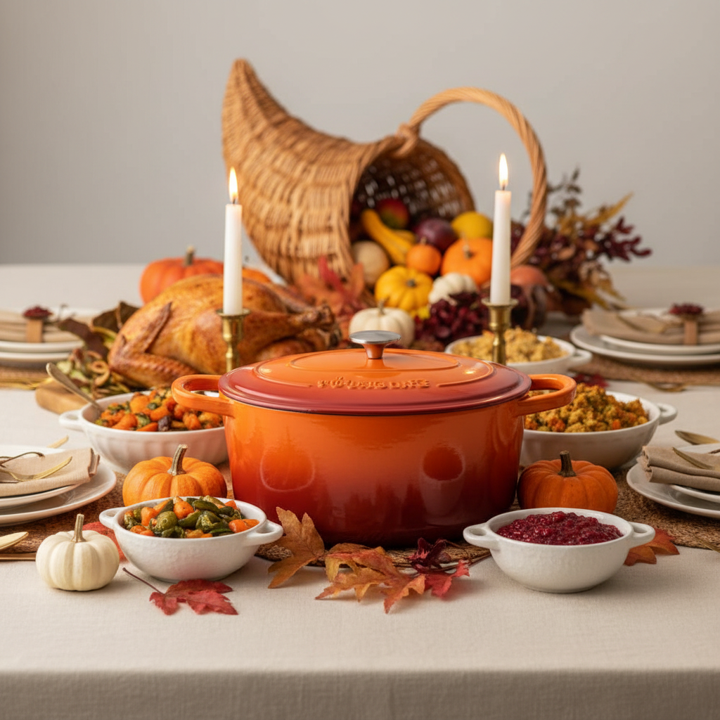 7-Quart Enameled Orange Cast Iron Dutch Oven with Lid