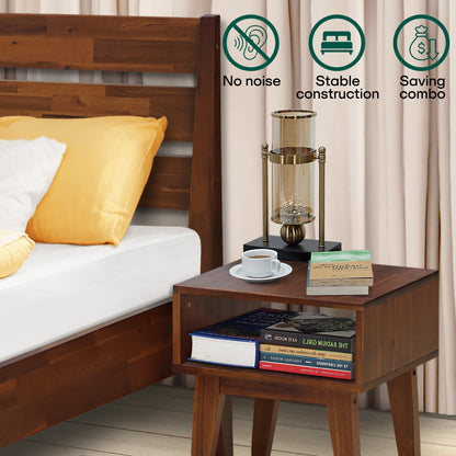 Emery Bed Frame &amp; Nightstand Set - Acacia Solid Wood in Walnut, or Americano