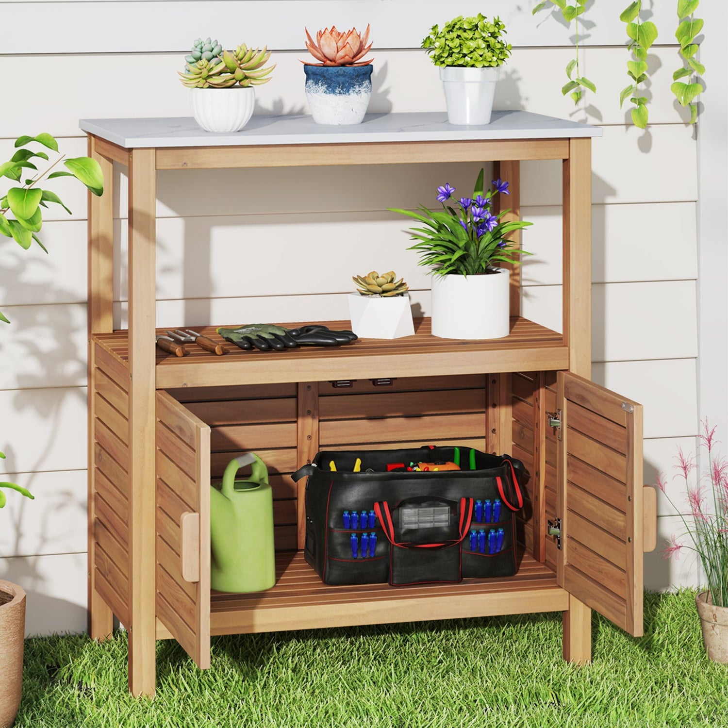 Outdoor Acacia Wood Garden Potting Station