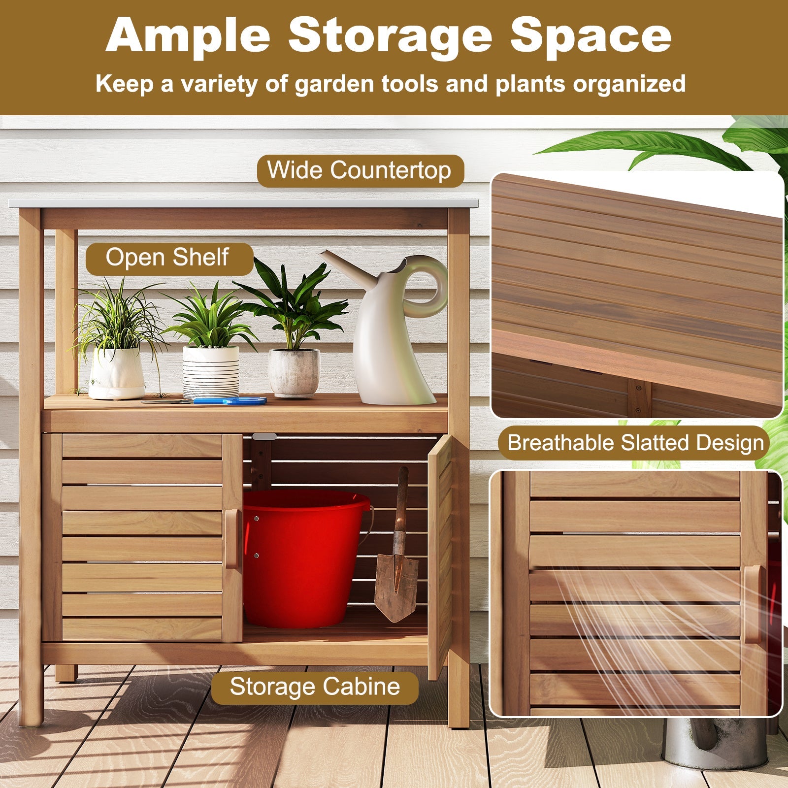Outdoor Acacia Wood Garden Potting Station