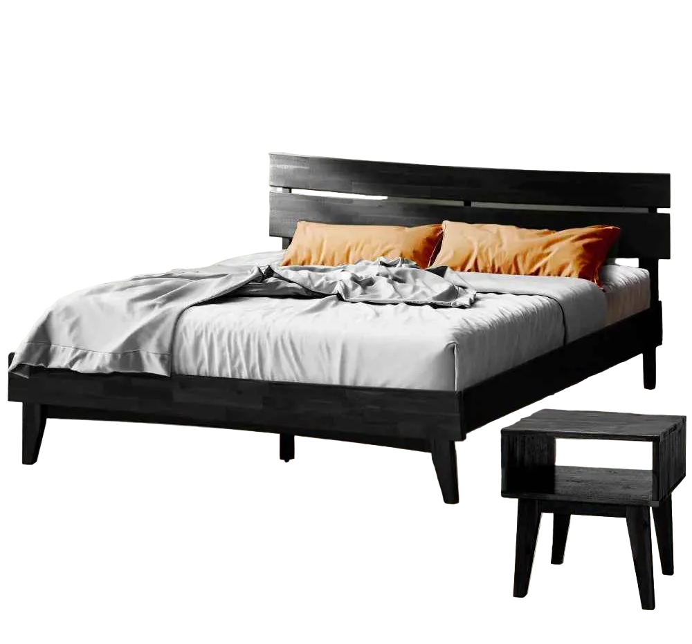 Aurora Acacia Bed Frame &amp; Nightstand Set - 2 Finishes