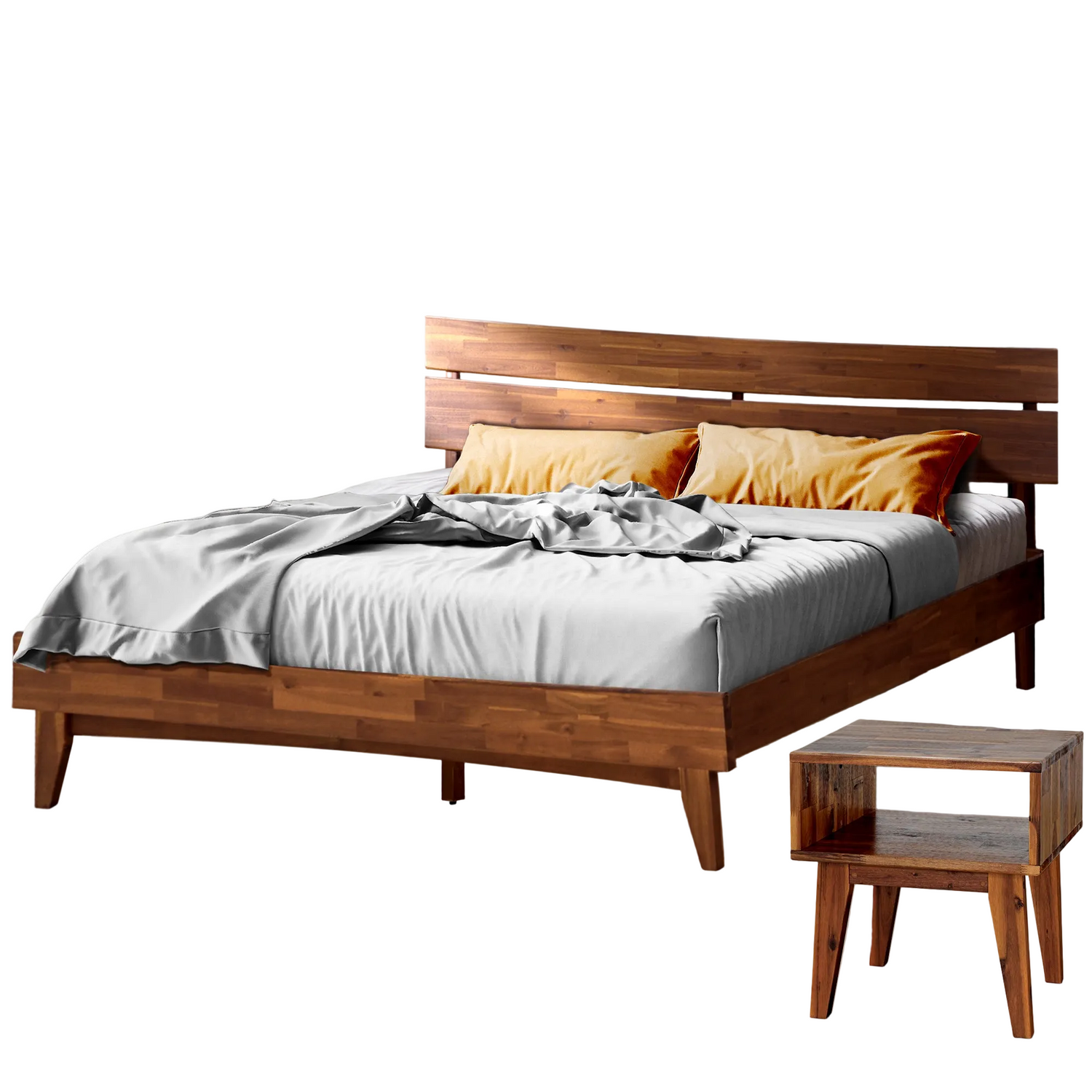 Aurora Acacia Bed Frame &amp; Nightstand Set - 2 Finishes