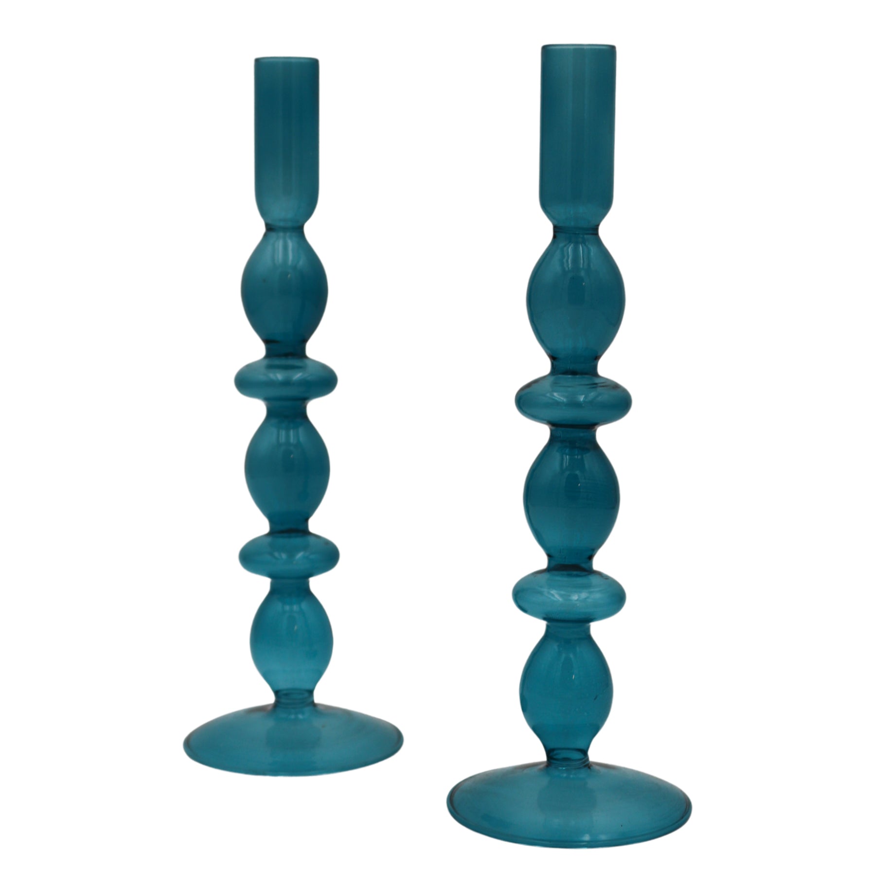 Azure Blue Candle Holder -  2 Pc Set