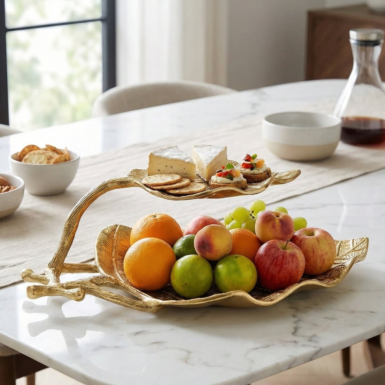 Large Gold Leaf 2 Tier Serving Tray