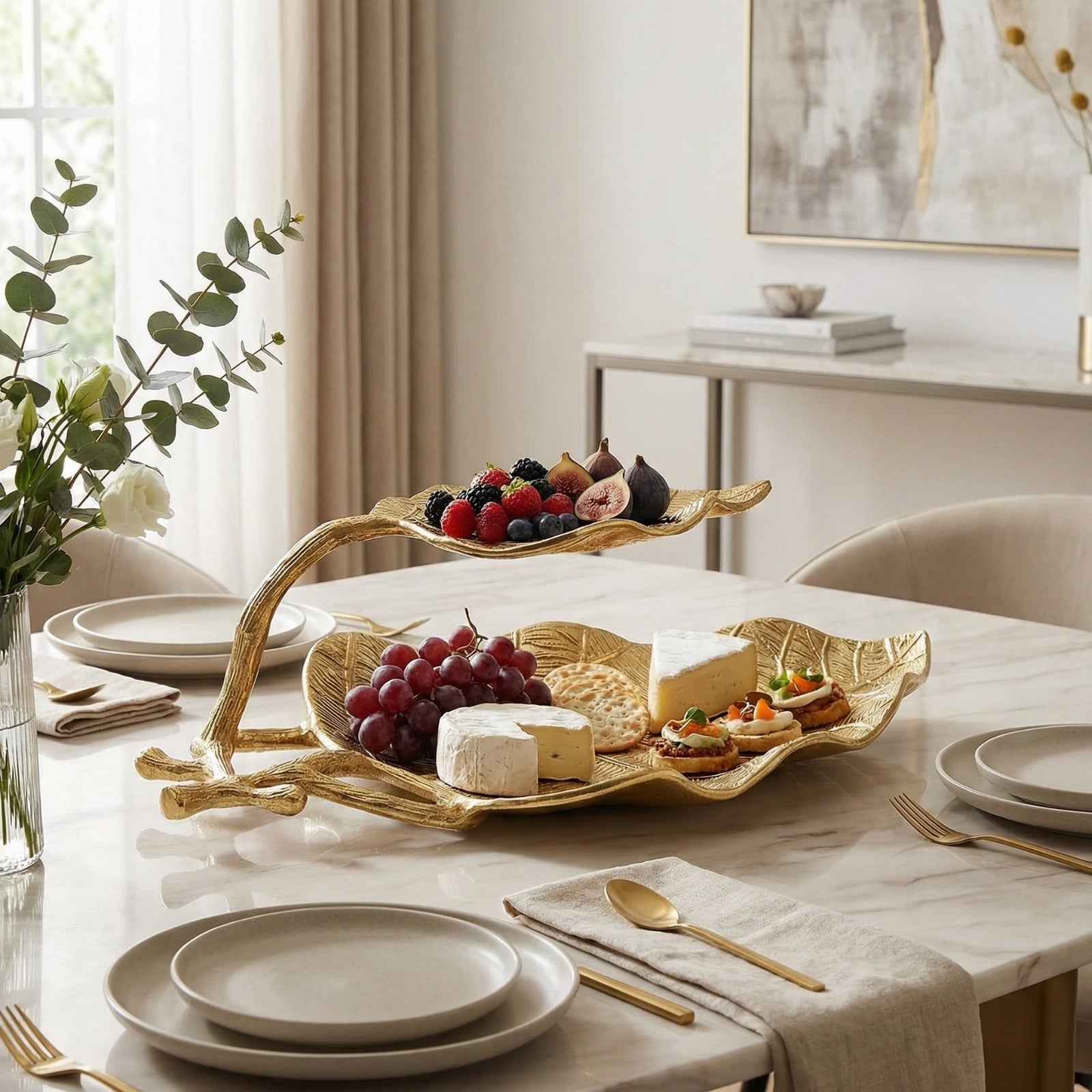 Large Gold Leaf 2 Tier Serving Tray