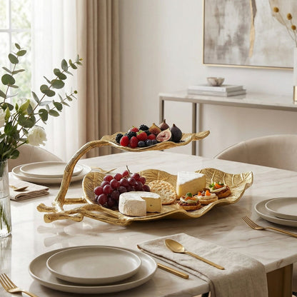 Large Gold Leaf 2 Tier Serving Tray