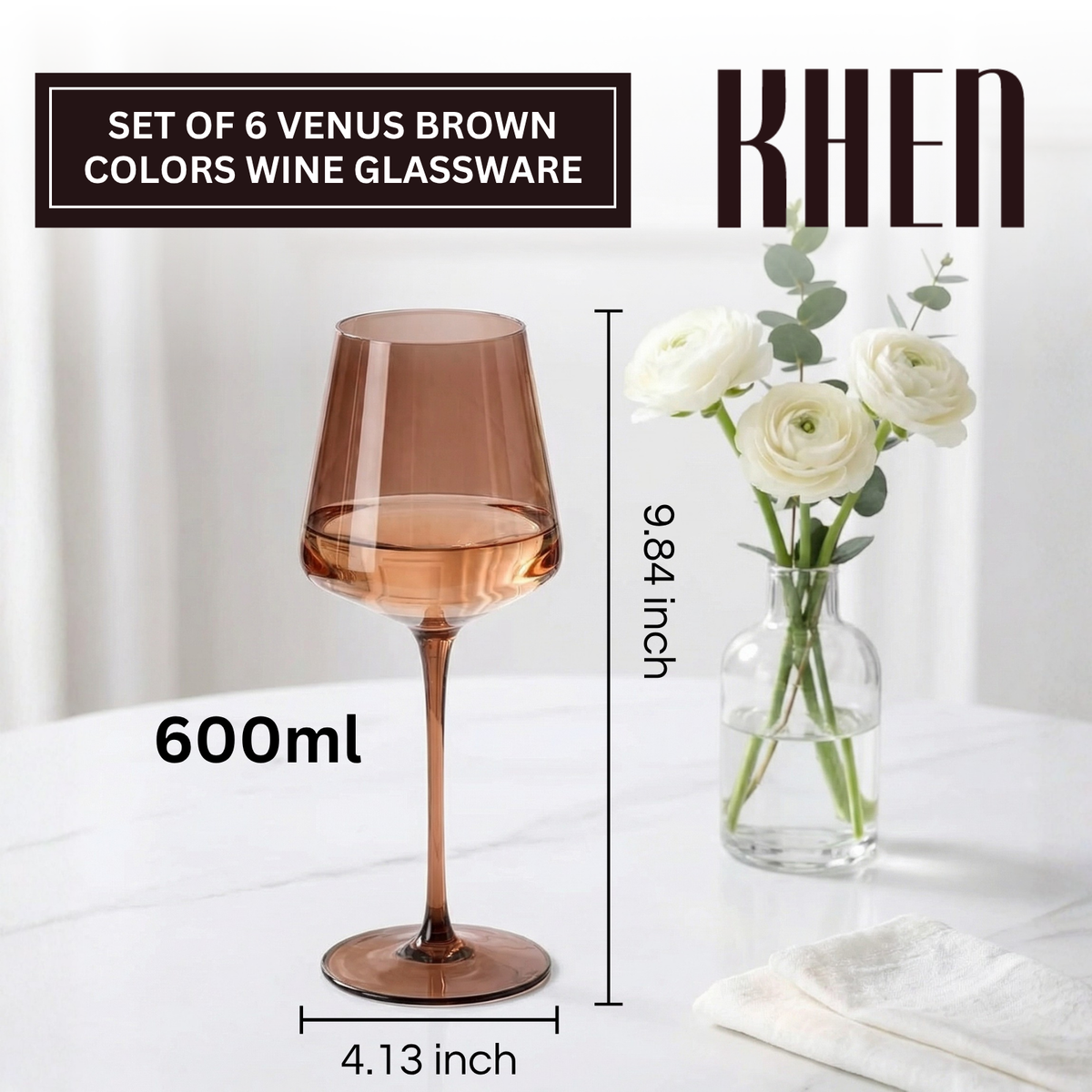 Venus Wine Glasses, Set of 6, Brown Shades, 22.3oz