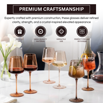 Venus Wine Glasses, Set of 6, Brown Shades, 22.3oz