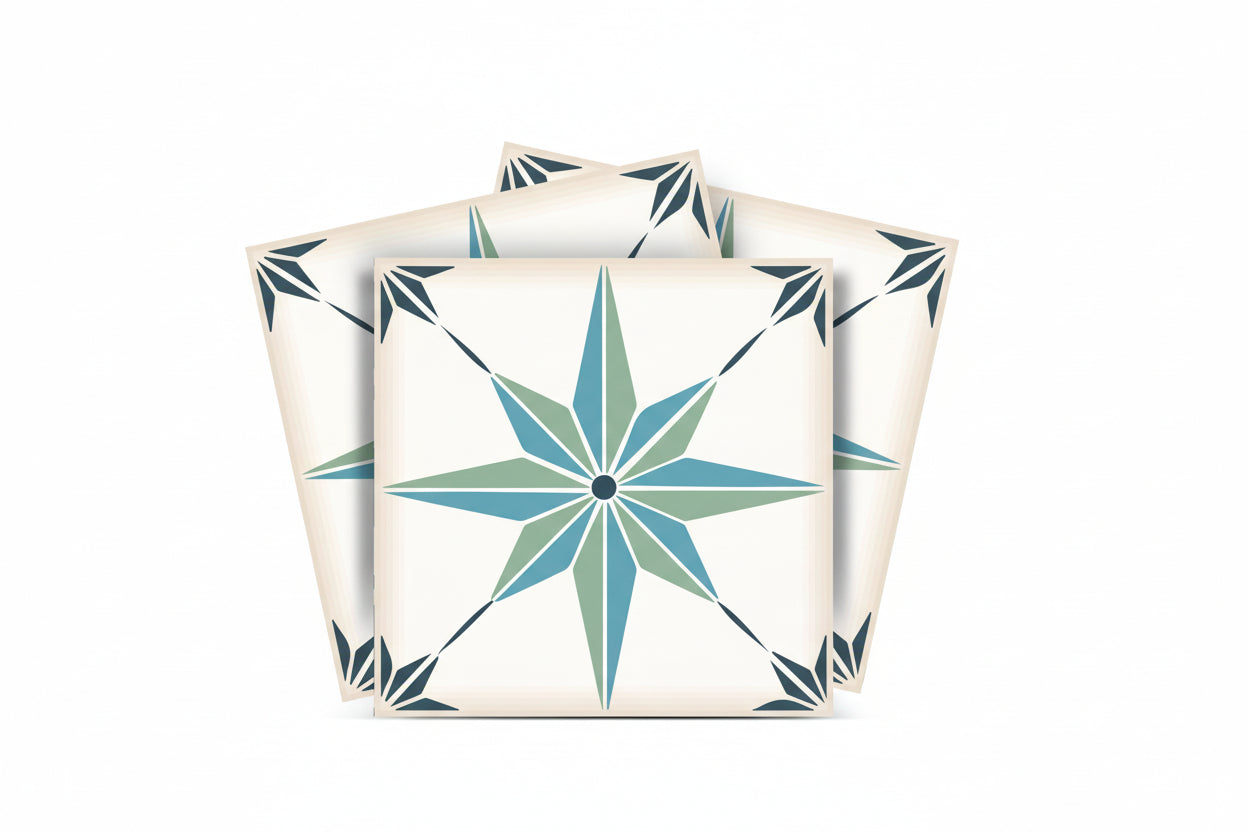 Vintage Star Pattern, Blue and Green - Model B61