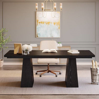 Modern Home Office Computer Desk Workstation in Black Wood Finish