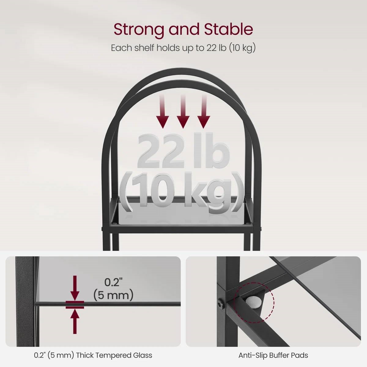 Arched Top Black Metal Narrow Bookcase/Display Rack with 5 Glass Storage Shelves