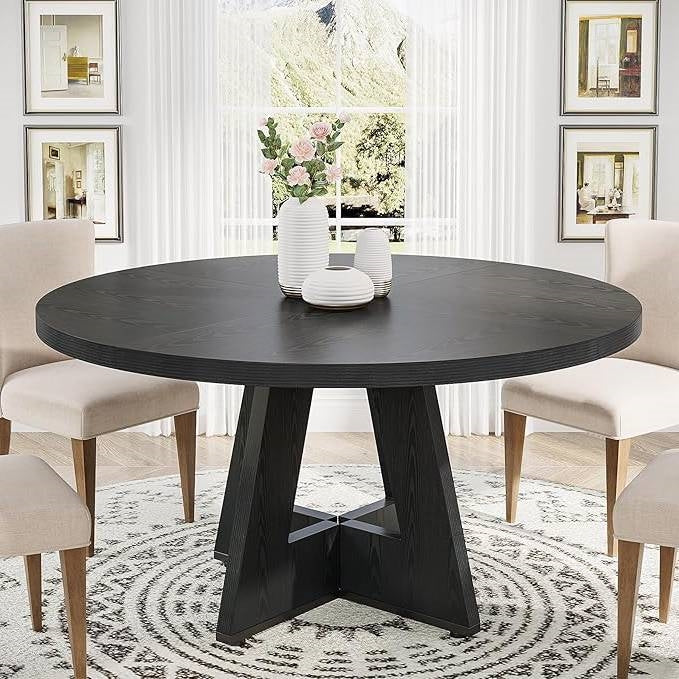Modern Farmhouse 47-inch Round Dining Table in Black Wood Finish