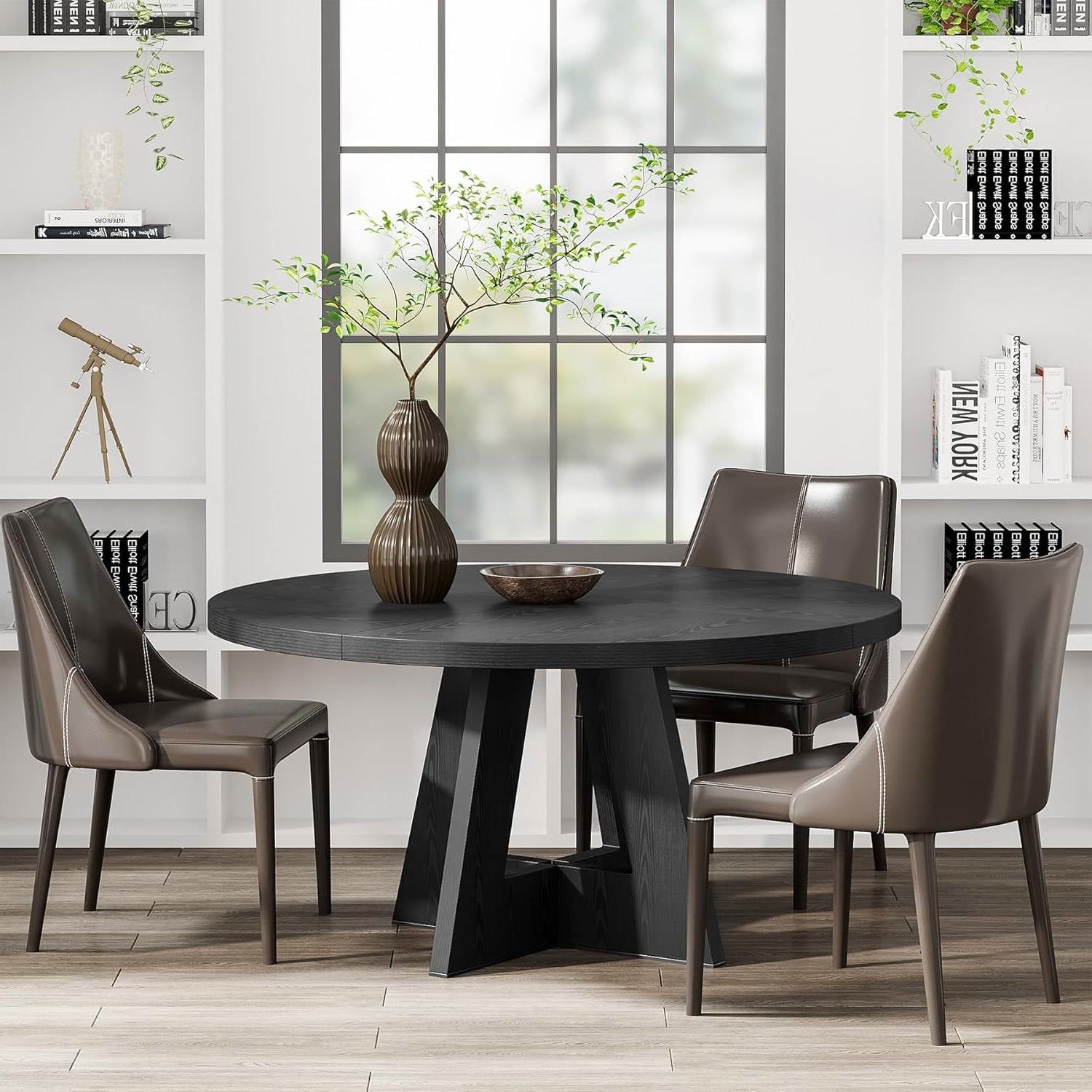 Modern Farmhouse 47-inch Round Dining Table in Black Wood Finish