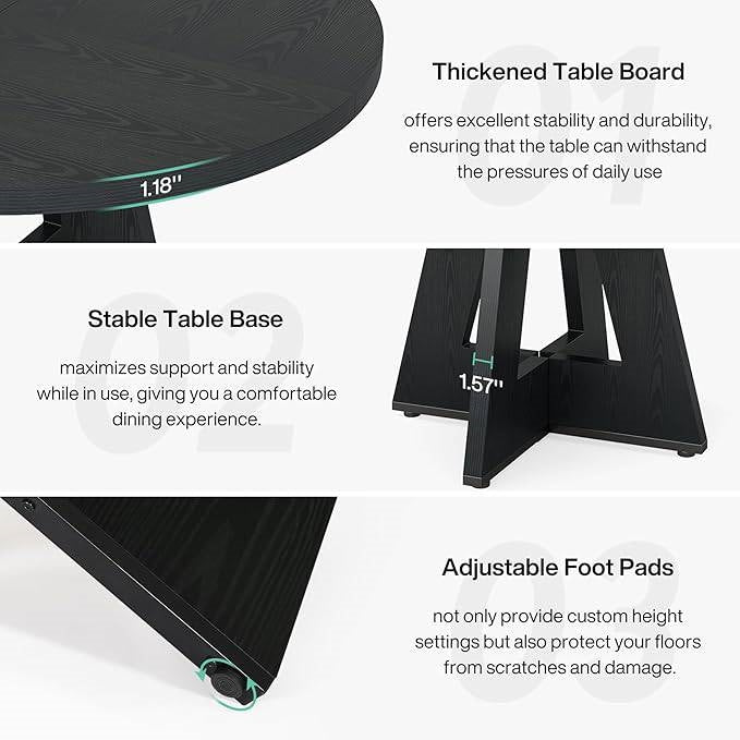 Modern Farmhouse 47-inch Round Dining Table in Black Wood Finish