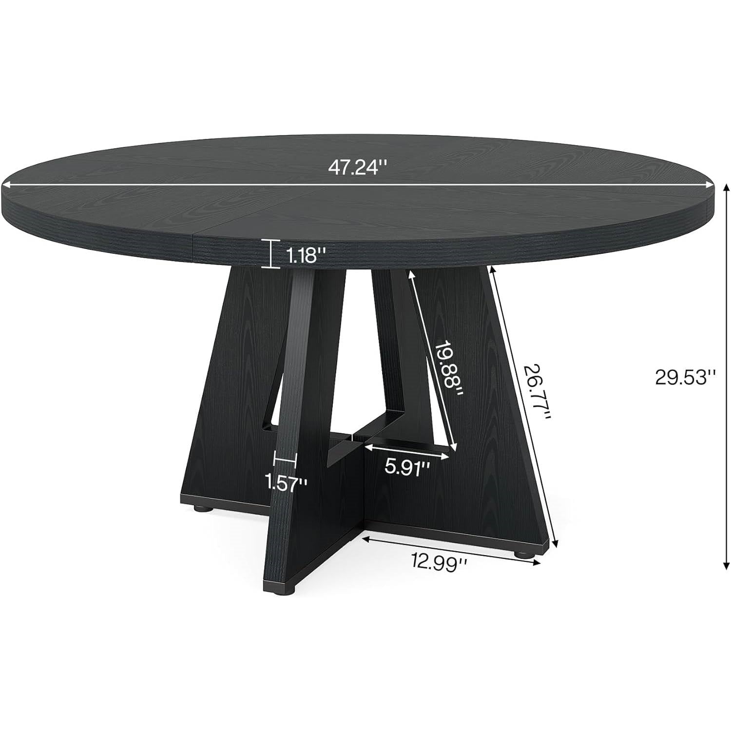 Modern Farmhouse 47-inch Round Dining Table in Black Wood Finish