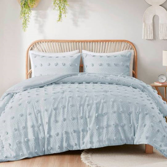 Twin/Twin XL 2-Piece Blue Pompom Microfiber Hypoallergenic Comforter Set