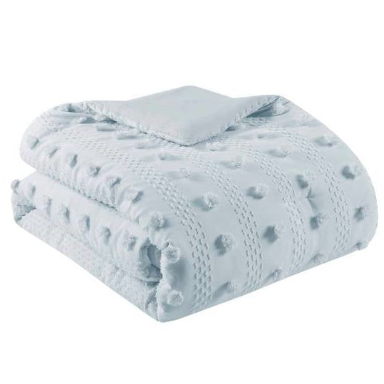 Twin/Twin XL 2-Piece Blue Pompom Microfiber Hypoallergenic Comforter Set