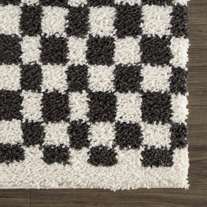 Kieu Black &amp; White Checkered Shag Rug