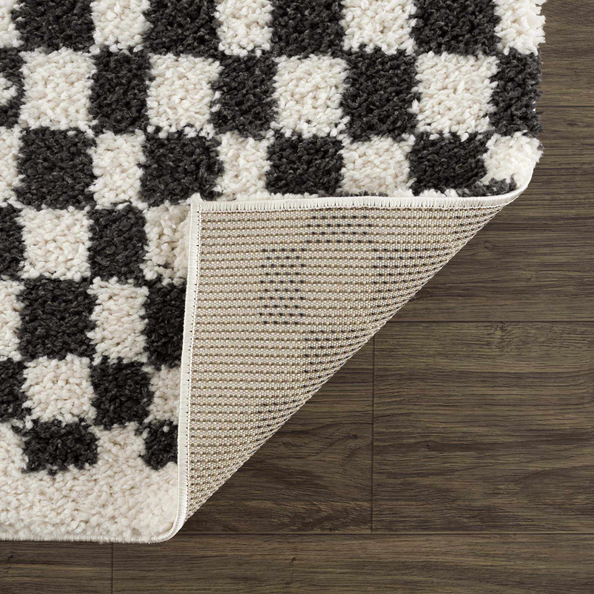 Kieu Black &amp; White Checkered Shag Rug